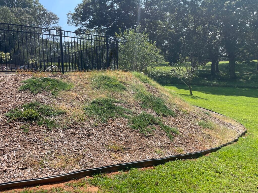 Controlling Erosion on a Steep Hillside with Landscape Fabric